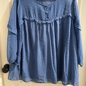 Lane Bryant Blue Textured Blouse with Ruffles
